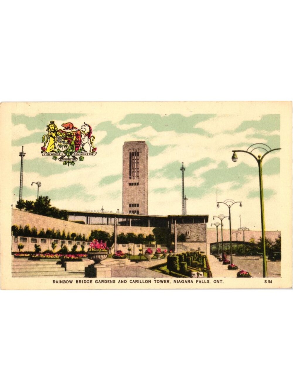 Rainbow Bridge Gardens Carillon Tower Niagara Falls Ont Postcard Chrome Unused